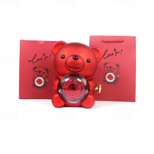 Eternal Rose Bear with Necklace,Valentines Day Gifts for Her Romantic Gift for Valentines Day, Wedding, Mothers Day and Anniversary