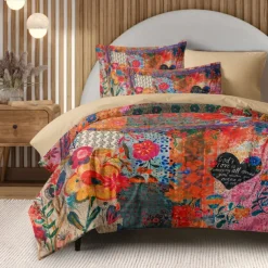 Ethnic Duvet Cover Set 100% Cotton Soft and Breathable Bedding Featuring Flowers Lightweight and Durable Quilt Cover Comfortable for All Seasons Easy to Care
