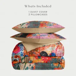 Ethnic Duvet Cover Set 100% Cotton Soft and Breathable Bedding Featuring Flowers Lightweight and Durable Quilt Cover Comfortable for All Seasons Easy to Care