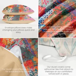 Ethnic Duvet Cover Set 100% Cotton Soft and Breathable Bedding Featuring Flowers Lightweight and Durable Quilt Cover Comfortable for All Seasons Easy to Care