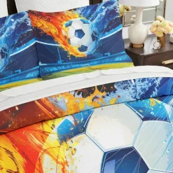 European Cup Football 3D Print 3-piece Duvet Set for Hotel Bedroom Hotel Football Fan Bedding Comfort Set 1 Duvet Cover 2 Pllowcases Queen Size Bed Set