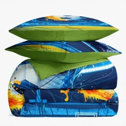 European Cup Football 3D Print 3-piece Duvet Set for Hotel Bedroom Hotel Football Fan Bedding Comfort Set 1 Duvet Cover 2 Pllowcases Queen Size Bed Set