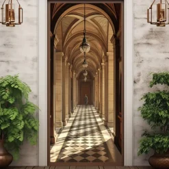 European Porch Door Covers Mural Decor Door Tapestry Door Curtain Decoration Backdrop Door Banner Removable for Front Door Indoor Outdoor Home Room Decoration Farmhouse Decor Supplies