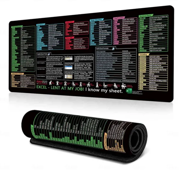 Excel Cheat Sheet Desk Mat, XL Mouse Pad with Shortcuts, 31.5"x11.8" or 35.4"x15.7", Desk Protector, Non-Slip, Waterproof, Office Work & Gaming, Productivity Gift for Professionals & Students