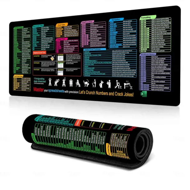 Excel Cheat Sheet Desk Mat, XL Mouse Pad with Shortcuts, 31.5"x11.8" or 35.4"x15.7", Desk Protector, Non-Slip, Waterproof, Office Work & Gaming, Productivity Gift for Professionals & Students