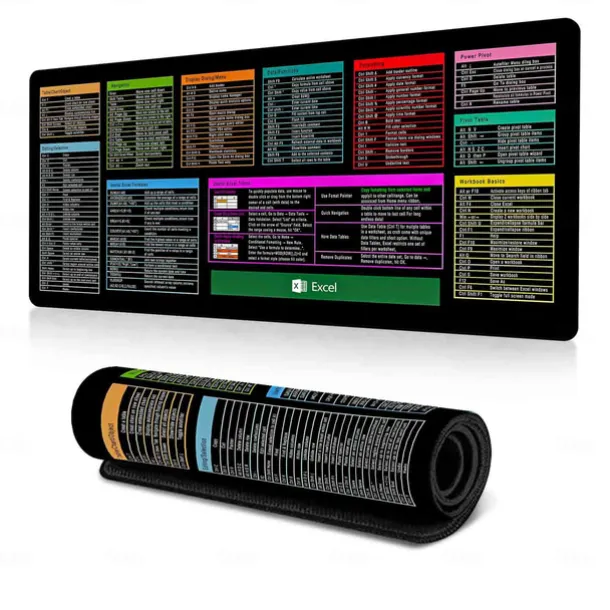 Excel Cheat Sheet Desk Mat, XL Mouse Pad with Shortcuts, 31.5"x11.8" or 35.4"x15.7", Desk Protector, Non-Slip, Waterproof, Office Work & Gaming, Productivity Gift for Professionals & Students