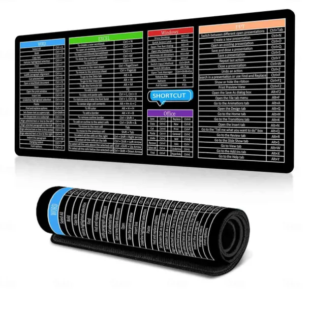 Excel Cheat Sheet Desk Mat, XL Mouse Pad with Shortcuts, 31.5"x11.8" or 35.4"x15.7", Desk Protector, Non-Slip, Waterproof, Office Work & Gaming, Productivity Gift for Professionals & Students