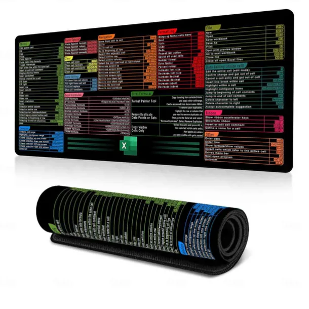 Excel Cheat Sheet Desk Mat, XL Mouse Pad with Shortcuts, 31.5"x11.8" or 35.4"x15.7", Desk Protector, Non-Slip, Waterproof, Office Work & Gaming, Productivity Gift for Professionals & Students