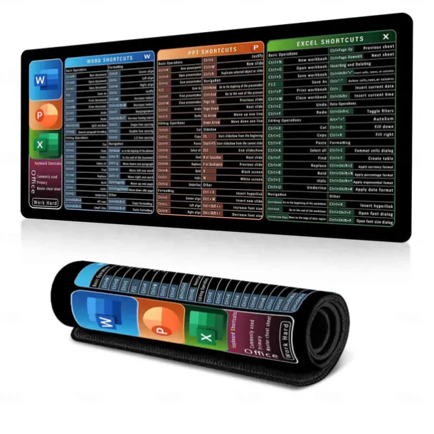 Excel Cheat Sheet Desk Mat, XL Mouse Pad with Shortcuts, 31.5"x11.8" or 35.4"x15.7", Desk Protector, Non-Slip, Waterproof, Office Work & Gaming, Productivity Gift for Professionals & Students
