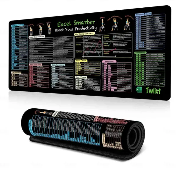 Excel Cheat Sheet Desk Mat, XL Mouse Pad with Shortcuts, 31.5"x11.8" or 35.4"x15.7", Desk Protector, Non-Slip, Waterproof, Office Work & Gaming, Productivity Gift for Professionals & Students