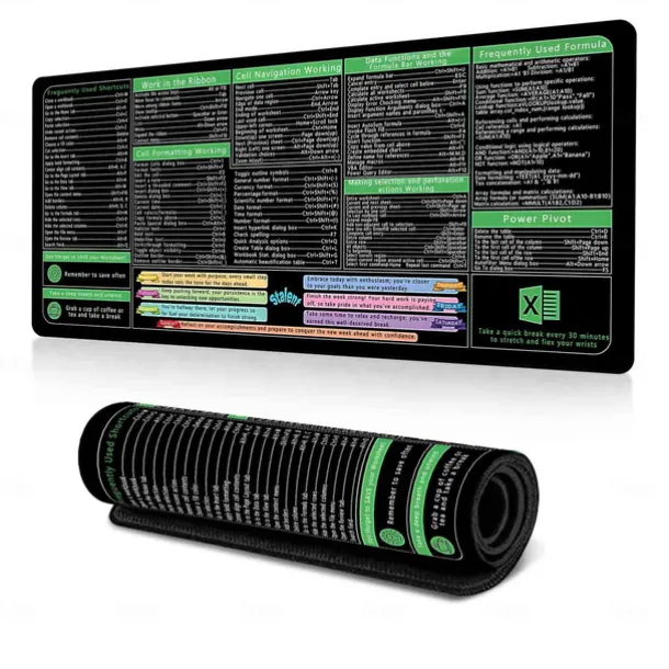 Excel Cheat Sheet Desk Mat, XL Mouse Pad with Shortcuts, 31.5"x11.8" or 35.4"x15.7", Desk Protector, Non-Slip, Waterproof, Office Work & Gaming, Productivity Gift for Professionals & Students
