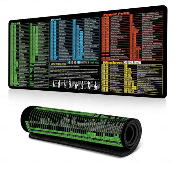 Excel Cheat Sheet Desk Mat, XL Mouse Pad with Shortcuts, 31.5"x11.8" or 35.4"x15.7", Desk Protector, Non-Slip, Waterproof, Office Work & Gaming, Productivity Gift for Professionals & Students