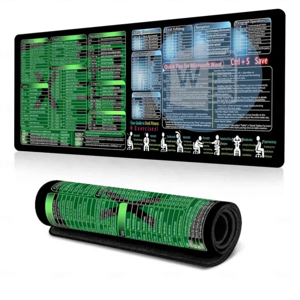Excel Cheat Sheet Desk Mat, XL Mouse Pad with Shortcuts, 31.5"x11.8" or 35.4"x15.7", Desk Protector, Non-Slip, Waterproof, Office Work & Gaming, Productivity Gift for Professionals & Students