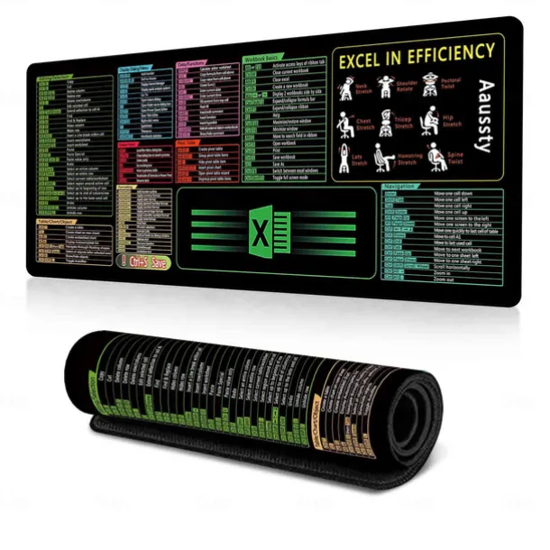 Excel Cheat Sheet Desk Mat, XL Mouse Pad with Shortcuts, 31.5"x11.8" or 35.4"x15.7", Desk Protector, Non-Slip, Waterproof, Office Work & Gaming, Productivity Gift for Professionals & Students