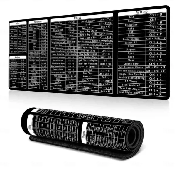 Excel Cheat Sheet Desk Mat, XL Mouse Pad with Shortcuts, 31.5"x11.8" or 35.4"x15.7", Desk Protector, Non-Slip, Waterproof, Office Work & Gaming, Productivity Gift for Professionals & Students