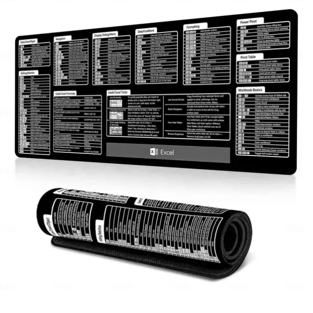 Excel Cheat Sheet Desk Mat, XL Mouse Pad with Shortcuts, 31.5"x11.8" or 35.4"x15.7", Desk Protector, Non-Slip, Waterproof, Office Work & Gaming, Productivity Gift for Professionals & Students