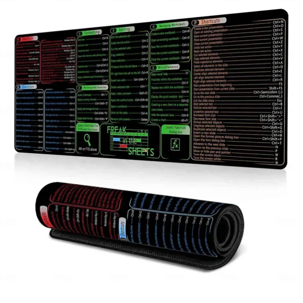 Excel Cheat Sheet Desk Mat, XL Mouse Pad with Shortcuts, 31.5"x11.8" or 35.4"x15.7", Desk Protector, Non-Slip, Waterproof, Office Work & Gaming, Productivity Gift for Professionals & Students