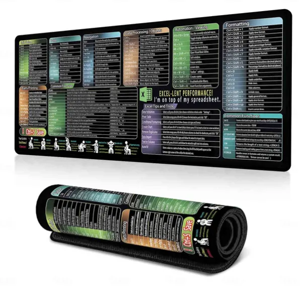 Excel Cheat Sheet Desk Mat, XL Mouse Pad with Shortcuts, 31.5"x11.8" or 35.4"x15.7", Desk Protector, Non-Slip, Waterproof, Office Work & Gaming, Productivity Gift for Professionals & Students