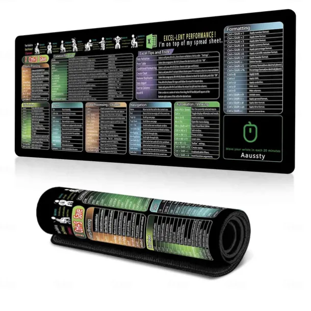 Excel Cheat Sheet Desk Mat, XL Mouse Pad with Shortcuts, 31.5"x11.8" or 35.4"x15.7", Desk Protector, Non-Slip, Waterproof, Office Work & Gaming, Productivity Gift for Professionals & Students