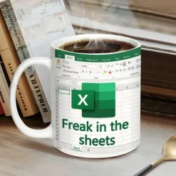 Excel Coffee Mug, Funny Gifts for Women Men Freak In The Sheets Mug Gifts for Boss CPA Friend Coworkers Accountant White Ceramic Office Mug 11.8 oz