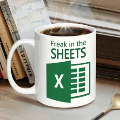Excel Coffee Mug, Funny Gifts for Women Men Freak In The Sheets Mug Gifts for Boss CPA Friend Coworkers Accountant White Ceramic Office Mug 11.8 oz