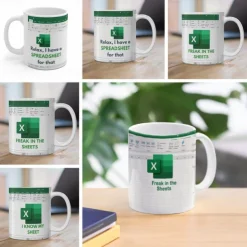 Excel Mug, Funny Office Ceramic Coffee Cup 330ml/12oz, Spreadsheet Themed White Collar Gift for Coworker, Analyst, Accountant, Boss, Work Desk Decor