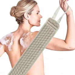 Exfoliating Back Scrubber & Exfoliating Sponge Pad Set for Shower, Bath Shower Scrubber for Men and Women, Luffa Scrubber to Deep Clean Relax Your Body (33 inch & 3.8 inch)