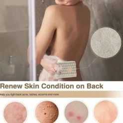 Exfoliating Back Scrubber & Exfoliating Sponge Pad Set for Shower, Bath Shower Scrubber for Men and Women, Luffa Scrubber to Deep Clean Relax Your Body (33 inch & 3.8 inch)