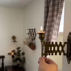 Extending Taper Candle Holder, Vintage Wall-Mounted Candle Holder, Aged Brass Candle Display Metal Candlestick Accordion Sconces, Antique French of Accordion Sconces for Living Room