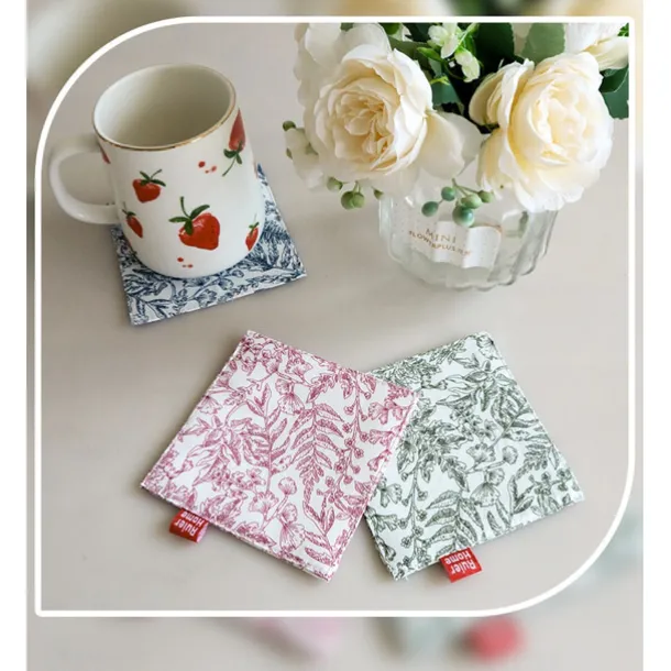 Fabric Coaster With Printed Double-Layer Insulation Pad, Simple Style Square Mug Pad