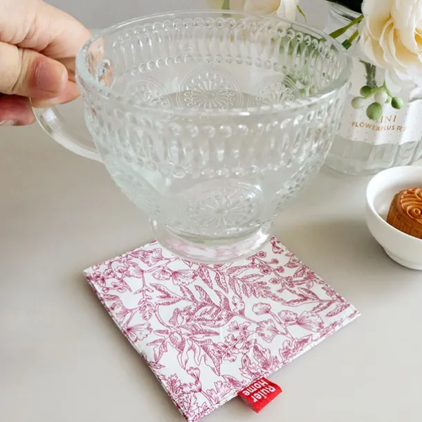 Fabric Coaster With Printed Double-Layer Insulation Pad, Simple Style Square Mug Pad