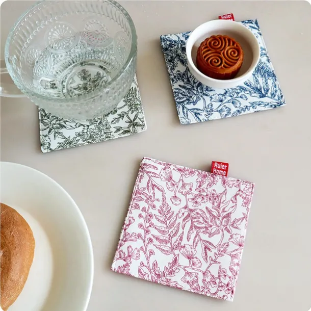 Fabric Coaster With Printed Double-Layer Insulation Pad, Simple Style Square Mug Pad