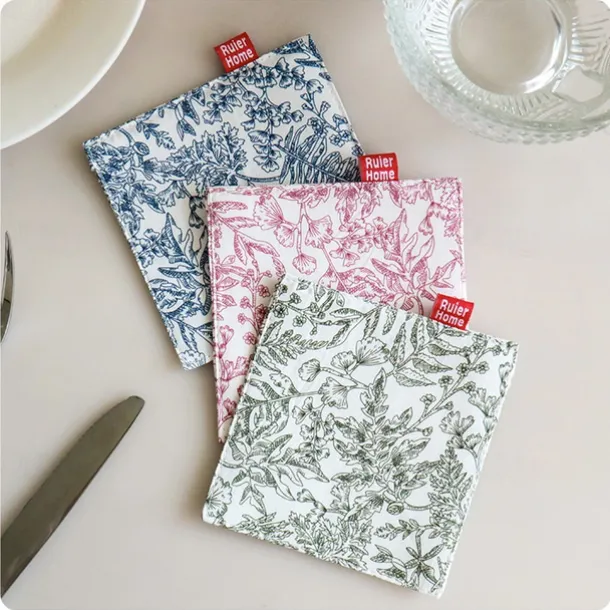 Fabric Coaster With Printed Double-Layer Insulation Pad, Simple Style Square Mug Pad