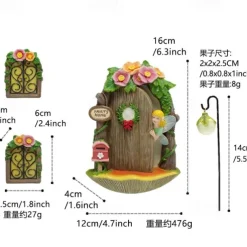 Fairy Door and Windows for Tree, 4 pcs, Glow in the Dark Fairy Garden Miniature Accessories for Tree Stump Decor, Resin Fairy House Kit with Fairy Lantern for Gnome, Outdoor Yard, Lawn, Garden Decor