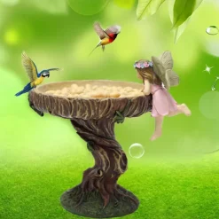 Fairy Garden Statue Bird Feeder Fairy Figurine Resin Sculpture for Courtyard Yard Outdoor Home Crafts, Bird Feeders for Outside Garden Sculptures Statues Figurine Decorations Bird Feeder Gift