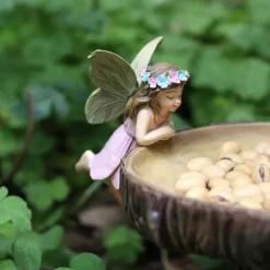 Fairy Garden Statue Bird Feeder Fairy Figurine Resin Sculpture for Courtyard Yard Outdoor Home Crafts, Bird Feeders for Outside Garden Sculptures Statues Figurine Decorations Bird Feeder Gift