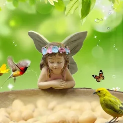 Fairy Garden Statue Bird Feeder Fairy Figurine Resin Sculpture for Courtyard Yard Outdoor Home Crafts, Bird Feeders for Outside Garden Sculptures Statues Figurine Decorations Bird Feeder Gift