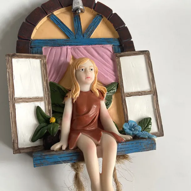 Fairy House Tree Hanging Figurine Window Sitting Fairy Ladder Resin Craft Statue Outdoor Ornament For Home Garden Yard Art Decor