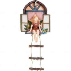 Fairy House Tree Hanging Figurine Window Sitting Fairy Ladder Resin Craft Statue Outdoor Ornament For Home Garden Yard Art Decor