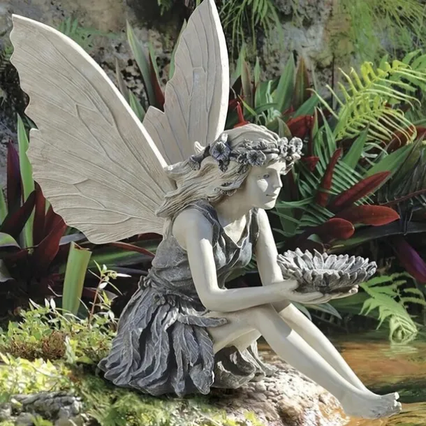 Fairy Statue,Fairy Angel Crafts, Resin Garden Sculpture Butterfly Wings Flower Elf Outdoor Decoration, For Home Decor Patio Lawn
