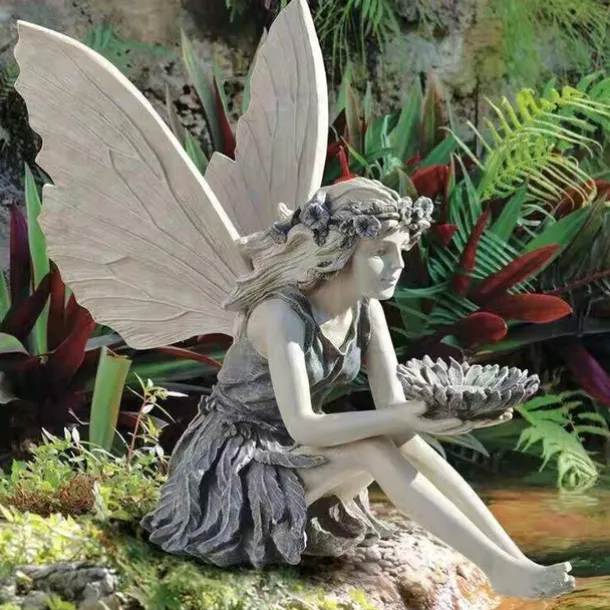 Fairy Statue,Fairy Angel Crafts, Resin Garden Sculpture Butterfly Wings Flower Elf Outdoor Decoration, For Home Decor Patio Lawn