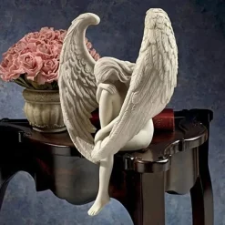 Fairy Statue,Sorrow Angel Statue Crafts, Pure White Love Angle With Wings Sculpture Ornaments, For Home Decor Bedroom Office Garden Tabletop