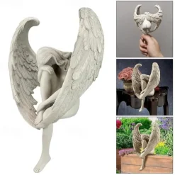 Fairy Statue,Sorrow Angel Statue Crafts, Pure White Love Angle With Wings Sculpture Ornaments, For Home Decor Bedroom Office Garden Tabletop
