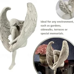 Fairy Statue,Sorrow Angel Statue Crafts, Pure White Love Angle With Wings Sculpture Ornaments, For Home Decor Bedroom Office Garden Tabletop