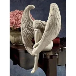 Fairy Statue,Sorrow Angel Statue Crafts, Pure White Love Angle With Wings Sculpture Ornaments, For Home Decor Bedroom Office Garden Tabletop