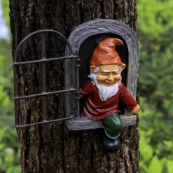 Fairy Tale Playful Goblin Garden Resin Decoration Statue Decoration, Garden Weatherproof Garden Statue, Tree Window Resin Garden Statuette Garden Decoration