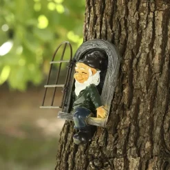 Fairy Tale Playful Goblin Garden Resin Decoration Statue Decoration, Garden Weatherproof Garden Statue, Tree Window Resin Garden Statuette Garden Decoration