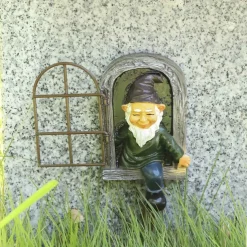 Fairy Tale Playful Goblin Garden Resin Decoration Statue Decoration, Garden Weatherproof Garden Statue, Tree Window Resin Garden Statuette Garden Decoration