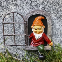 Fairy Tale Playful Goblin Garden Resin Decoration Statue Decoration, Garden Weatherproof Garden Statue, Tree Window Resin Garden Statuette Garden Decoration