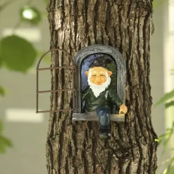 Fairy Tale Playful Goblin Garden Resin Decoration Statue Decoration, Garden Weatherproof Garden Statue, Tree Window Resin Garden Statuette Garden Decoration